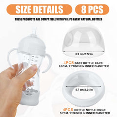 BOXOB 4pcs Baby Bottle Caps 4pcs Baby Pacifier Rings Bottles for Philips Avent Natural Bottles, BPA Free Baby Bottle Lids for Babies