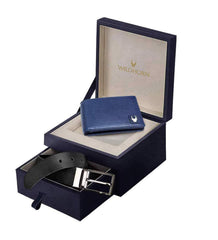WildHorn mens Leather Wallet Belt Combo Men's Wallet - Blue
