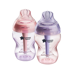Tommee Tippee Baby Bottles, Advanced Anti-Colic Baby Bottle with Slow & Medium Flow Breast-Like, 9oz, 0m+, Self-Sterilizing, Baby Feeding Essentials, Pack of 2