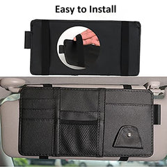 CLOUDFOUR Car Sun Visor Organizer, Car Storage, Travel Document Holder Car Accessory Storage for Cash, Cards, Keys, Pen, Sunglasses. (Black)