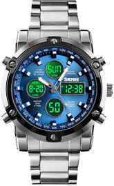 SKMEI Mens Wrist Watch,Stainless Steel Analog Digital Sport Wrist Watch for Men Blue, Blue, Digital