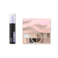 URBAN DECAY Naked Shaped Cool Palette & Natural Finish Makeup Setting Spray Travel Bundle Multi Use Neutrals All Nighter Waterproof Setting Spray (1 Fl Oz) for Transfer Resistant Eye & Face Makeup