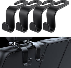 ECVV Car Seat Headrest Hooks for Back Organizer Hanger Storage Hook Purse Holder fit Universal Vehicle Women Bag Clothes Coats Grocery Bags 4 Pack (Black)