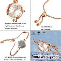 SKMEI Women Watches Bracelet Diamond Ladies Female Small Rose Gold Fashion Luxury Thin Waterproof Analog Quartz Casual Girls Wife Gifts - Multicolor