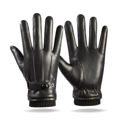 Gloves Winter, Men's Winter Warm Touchscreen Leather Gloves Adjustable Thermal Driving PU Leather Gloves - Black