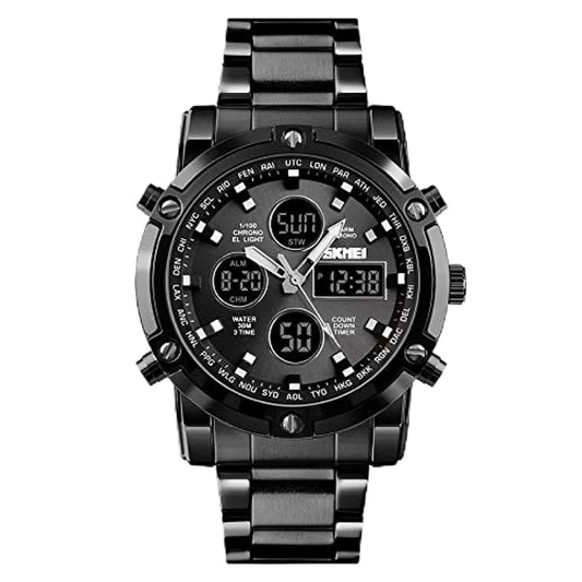 SKMEI 1389 fashion analog digital watch waterproof sport clock metal - Black