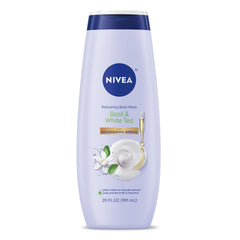 NIVEA Refreshing Basil and White Tea Refreshing Body Wash, Scented Body Wash with Nourishing Serum, Plant-Derived Oils, Essential Skin Lipids and Vitamins, 20 Fl Oz Bottle