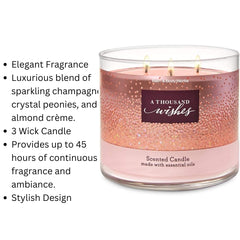 Bath & Body Works And Thousand Wishes Scented 3 Wick Candle 411g- Scented Candle with essential oil.