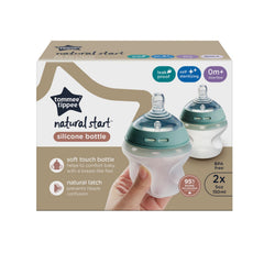 Tommee Tippee Closer to Nature Soft Feel Silicone Baby Bottles, Slow Flow Breast-Like Teat with Anti-Colic Valve, Stain and Odour Resistant, 150ml, Pack of 2