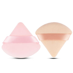 EVAOUXIU 2 Pcs Triangle Powder Puff for Face Powder, Soft Plush Setting Powder Puff, Velour Cosmetic Foundation Blender Sponge Beauty Makeup Tools (Pink&Nude)
