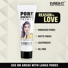 Insight Cosmetics Pore Mnimizer Primer |Primer For Face Makeup | Pores and Fine lines minimizer | Hydrating and moisturising | Infused with Aloe Vera | Silk Matte Finish (10 ml)