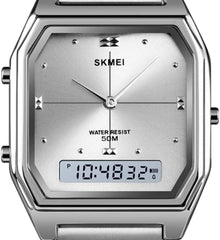 Skmei Women's Watch Silver AnaDigi Original Square 1612, Médio, bracelet - Silver
