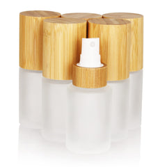 COSIDEA 6 pcs Empty 1oz / 30ml bamboo lid Frosted glass spray bottle with fine mist despenser head for liquid perfume toiletries, toner bottles
