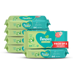 Pampers Complete Clean Baby Wipes with Aloe Vera Lotion for Hands & Face, 6 Packs, 384 Count