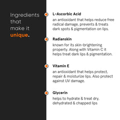 Minimalist Lip Treatment Balm for Lightening Dark Lips, Hydrating & Softening | 8% L-Ascorbic Acid with Vitamin E, Radianskin & Glycerine | For Women & Men | 0.42 Oz / 12 gm