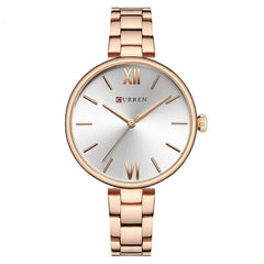 CURREN Ladies Analog Watch Rose Gold Stainless Steel Case Silver Dial Rose Gold Stainless Steel Bracelet
