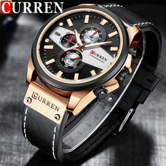 CURREN 8394 Casual Sport Watches for Men Top Brand Luxury Military Leather Wrist Watch Man Clock Fashion Chronograph Wristwatch - BLACK