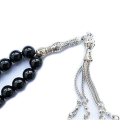 MIACIA 10mm Tasbih Prayer Beads Natural Black Agate Stone Islamic Misbaha Prayer Rosary Beads Muslim Islam Misbaha Bracelet Moon Tasbeeh Sibha 33 Prayer Beads Hand Bracelets, 10mm, Glass, Agate