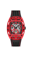GUESS Men's 41mm Watch - Black Strap Black Dial Red Case