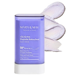 Mary&May Vegan Peptide Bakuchiol Sun Stick SPF50+ PA++++ β Korean Sunscreen Stick with 25 Peptides & Plant-Based Retinol Alternative β Non-Greasy, Portable, Matte Finish, Reef-Safe, 18g