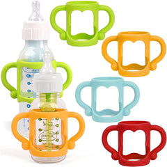 AtRyx Baby Silicone Bottle Handles, 4 Pack Soft Silicone Bottle Handles Baby Bottle Holder for Baby Self Feeding Curved Lightweight Handle Easy for Baby's Small Hands to Grasp Suitable for Bottle