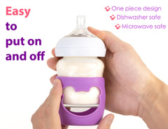 Aelop 100% Silicone Baby Bottle Sleeves for Philips Avent Natural Glass Baby Bottles, Premium Food Grade Silicone Bottle Cover, Cute Bear Design, 4oz, Pink and Purple, Pack of 2
