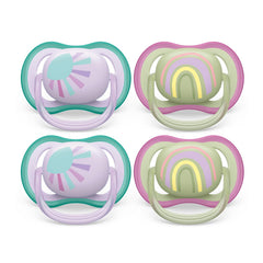AVENT Philips Ultra Air Pacifier - 4 x Light, Breathable Baby Pacifiers for Babies Aged 0-6 Months, BPA Free with Sterilizer Carry Case, SCF085/51