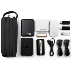 Liumrlte Electronics Travel Cord Organizer Bag, Cable Pouch Gadget Case Double Layer Zipper Large Capacity Pocket Protection for Laptop Power Mouse Line, USB Data Cable, Charger Storage Bag (Black)