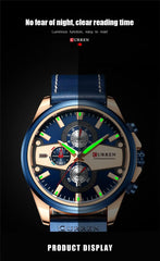 CURREN 8394 Casual Sport Watches for Men Top Brand Luxury Military Leather Wrist Watch Man Clock Fashion Chronograph Wristwatch - BLUE