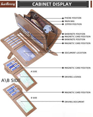 Mens Wallet Long Style Card Holder Male Purse Zipper Large Capacity PU Leather Wallet (Brown)