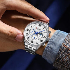 CURREN Original Brand Stainless Steel Band Wrist Watch For Men With Brand (Box & Bag)-8427 - SILVER WHITE