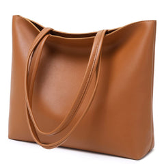 MEEGIRL Ladies Tote Bags Simple PU Leather Handbags Work School Shopping Bags for Women with Zip and Inner Pocket - Brown