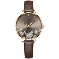 CURREN 9068 Brand Women Watch Fashion Flower Dial Quartz Ladies Leather Wristwatch Elegant Gift Lady Watche WITH ORIGNAL GIFT BOX - LIGHT BROWN