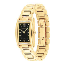 COACH WOMEN'S BLACK DIAL IONIC PLATED THIN GOLD STEEL & CRYSTAL BRACELET WATCH - 14504319
