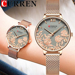 CURREN 9065 Ladies Stainless steel Casual Waterproof Small Dial Pattern Watch