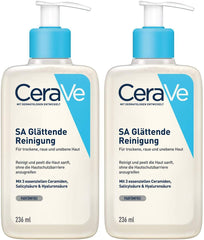 CeraVe SA Smoothing Cleansing for Face and Body, for Dry, Rough and Uneven Skin, with Hyaluron, Salicylic Acid and 3 Essential Ceramides, 2 x 236 ml