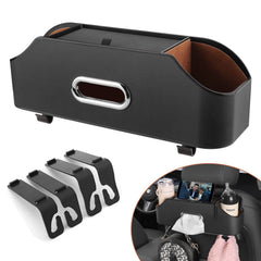 HALOYIVGO Car Seat Back Organizer - Stylish & Functional Storage for Family Adventures - Cup Holders, Tissue Box & Hooks - Perfect for Kids, Road Trips & Travel (Black)