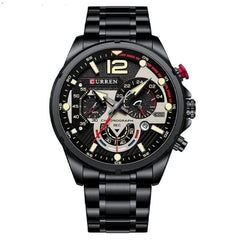 CURREN 8395 Men's Wrist Watch Chronograph Waterproof Sports Brand Luxury Military Style - BLACK