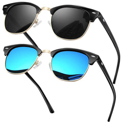 KANASTAL Polarized Horn Rimmed Sunglasses for Men and Women, Classic Half Frame Sun Glasses, Semi Rimless Shades for Womens 100% UV400 Protection Driving