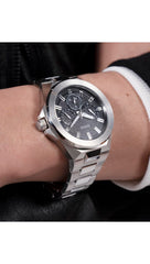 Guess Dashboard Multi-Function Analog Watch for Men, 46 mm Case Width, Silver Tone/Black