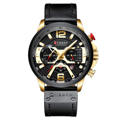 CURREN Mens Watches, Watches Quartz Analog Calendar Wrist Watch for Men, Fashion Waterproof Watch with Leather Strap - Black