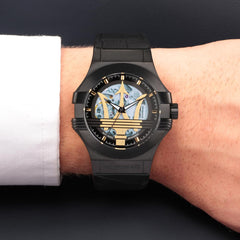 Maserati Potenza Men's Watch, Automatic, Made of Steel, Black PVD, Leather - R8821108036
