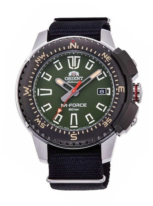 ORIENT Orient RA-AC0N03E Men's M-Force Delta Nylon SLP-Thru Band Green Dial Automatic Dive Watch, Dive Watch