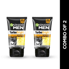 Garnier Men, Face Wash, Brightening & Anti-Pollution, TurboBright Double Action, 2 x 150g (pack of 2)