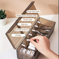 URbazaar Data Cable Organizer Storage Box With Lid Electronic Cables Organizer Box Transparent Charger Cable Organiser Desk Accessories Storage Organizer Cable Management With 1 Roll Ties Strap(D)