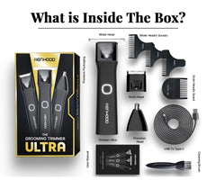 MENHOOD Men's WaterProof Cordless Grooming Trimmer for Men, Suitable for Beard, Body Private Part Shaving, Head and Pubic Hair, 150min Run Time (Black) (Trimmer Ultra)
