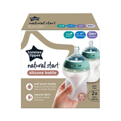 Tommee Tippee Flexy Silicone Closer to Nature Baby Bottle, Anti-Colic, Natural Feel, Non-Collapsing Nipple, Non-Tip Stable Base, Easy to Clean, 2-Pack,260ml.