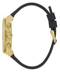 GUESS Men's 42mm Watch - Black Strap Black Dial Gold-Tone Case