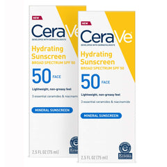 CeraVe 100% Mineral Sunscreen Spf 50 | Face With Zinc oxide & Titanium Dioxide for Sensitive Skin 2.5 Oz, 2 Pack