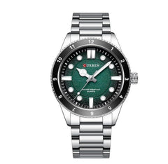 CURREN-Quartz Wrist Watches for Men, Round Luminous Hand, Stainless Steel Strap, Casual Business Watch, New Watches for Men, 8450 - SILVER GREEN